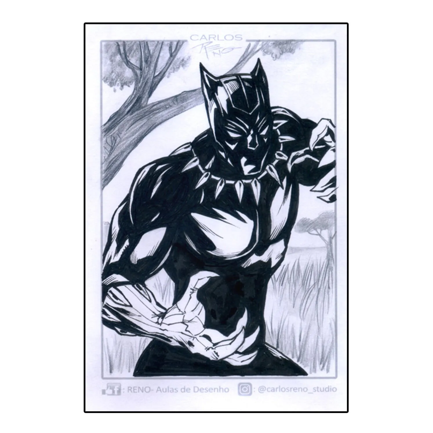 Black Panther Sketch Card by Carlos Reno