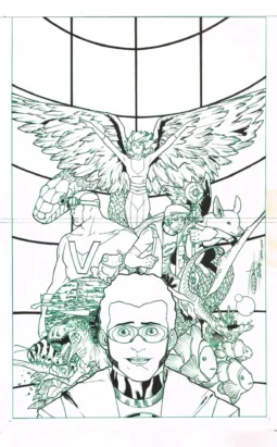 Vision Machine #01 cover inks over bluelines
